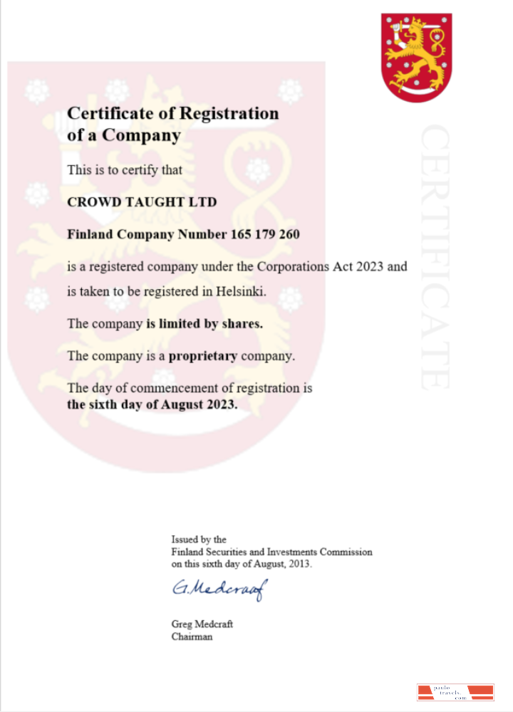 Finland certificate of registration Word and PDF template